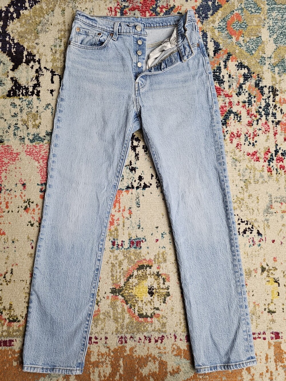 Levis 501 XX Denim Button Fly Jeans Mens 28x30 Light Blue Straight Leg